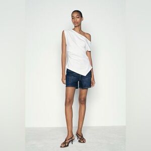 Zara Asymmetrical White Cotton Top